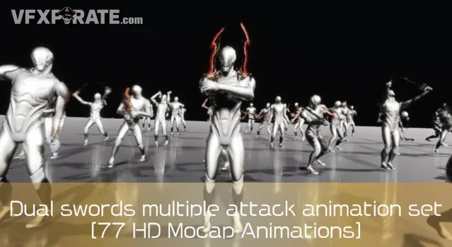 Dual swords multiple attack animation set - [77 HD Mocap Animations]